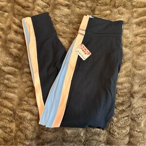 FP Movement by Free People Black Leggings with Peach/Blue Stripes NWT’s size XS